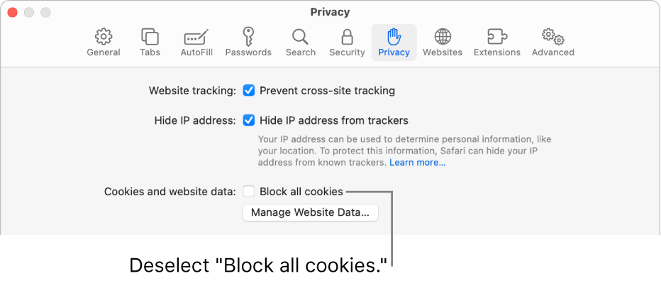 bật cookies trên safari
